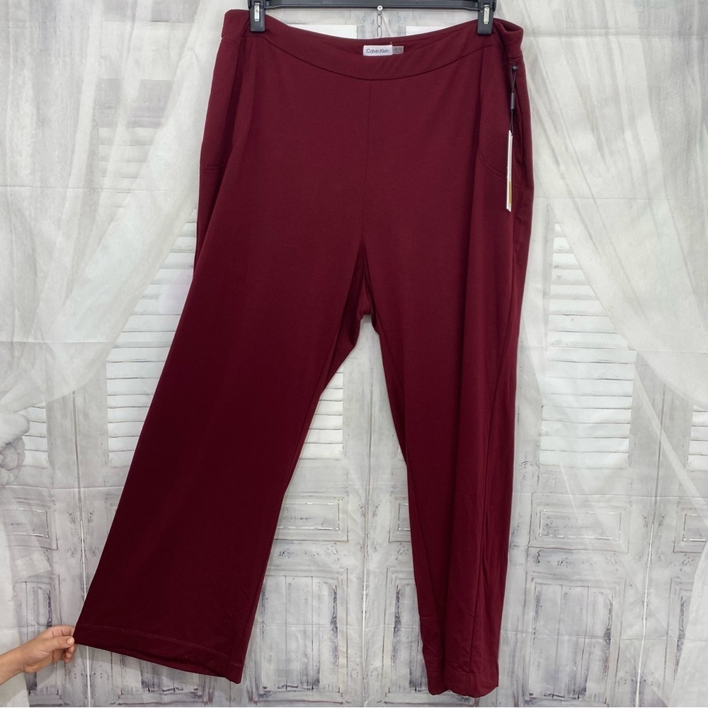 NEW Calvin Klein Size 2X Pull On Stretch Straight Leg Pants Burgundy Red Pockets - Picture 3 of 10